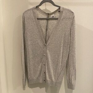 CAbi Light Gray Cardigan Sweater with back zipper detail
